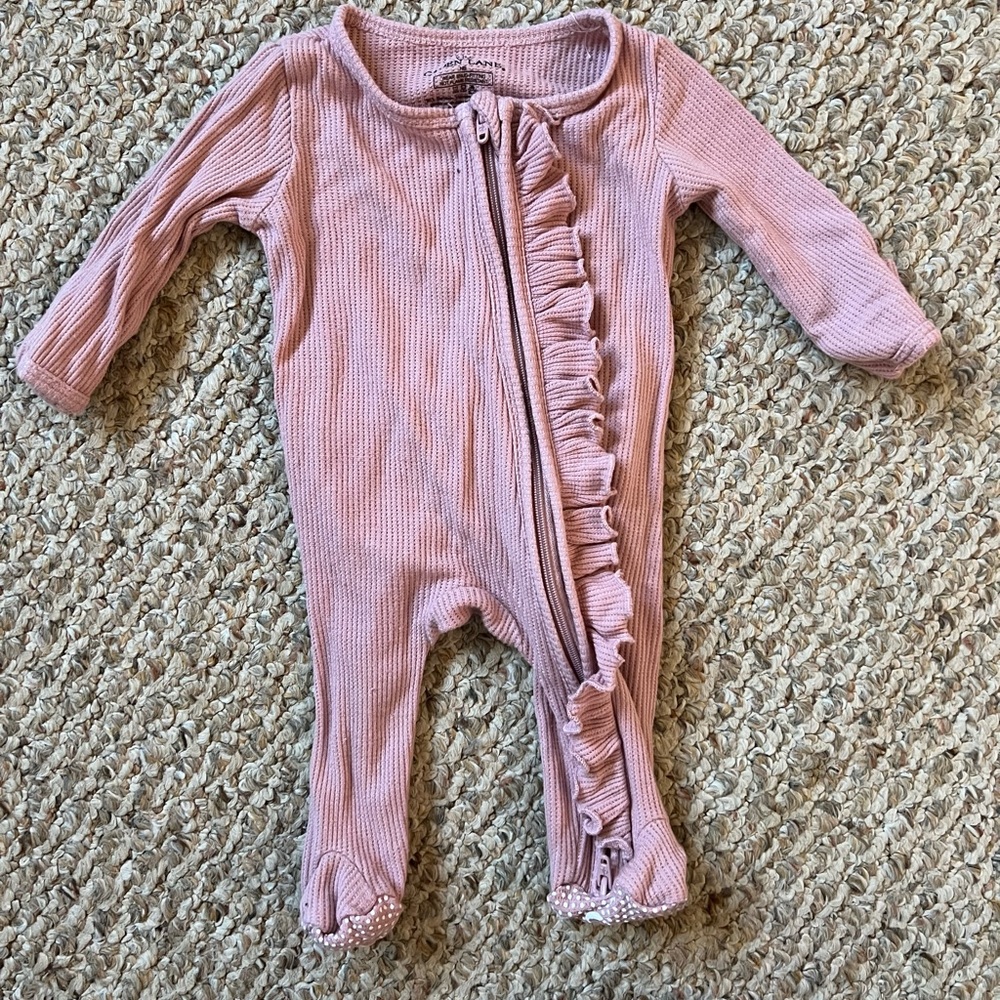 Caden Lane Pink Footies with Ruffle Detail